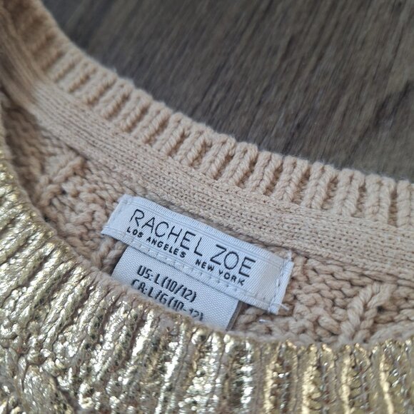 💙 Rachel Zoe Girls Cable Knit Gold Metallic Sweater Size L Preppy Fall Winter - Picture 4 of 8